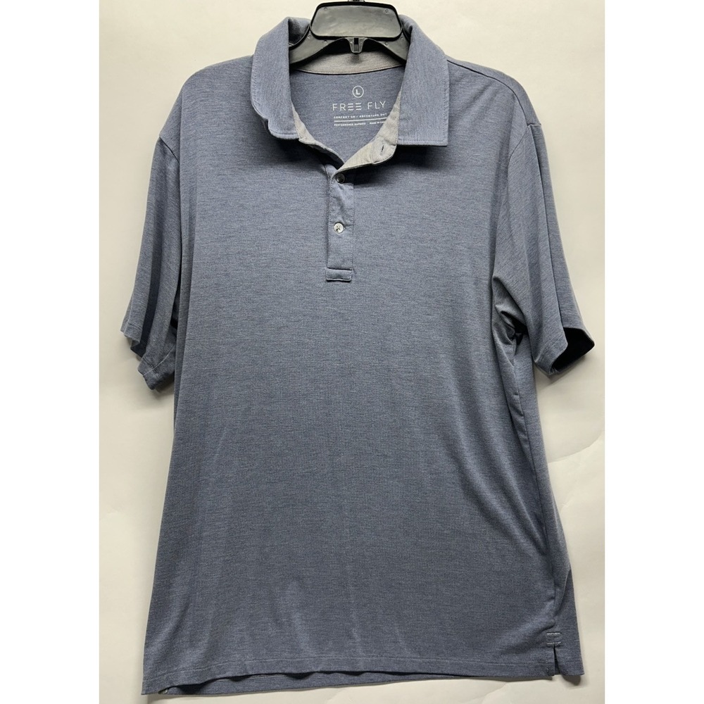 Free Fly Mens Size L Blue Short Sleeve Bamboo Polo Shirt (L2)